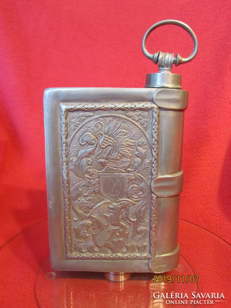 Antique tin drink holder book bottle approx. 1850