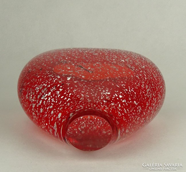 1G146 Fújtüveg művészi piros szív alakú kis váza 12 cm