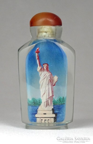 1G156 Vastag falú fújt üveg parfümös üvegcse New York-i Szabadság-szobor díszítéssel