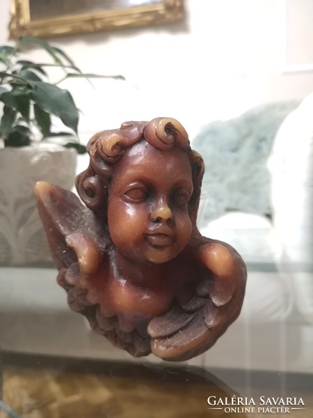Old wax angel, traditional handcrafted putto 14 x 13 x 8 cm