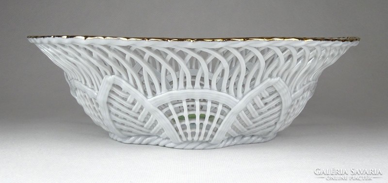 1G161 old marked openwork gilded porcelain basket 22 cm