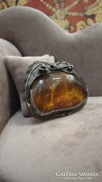 Antique polish amber brooch and pendant