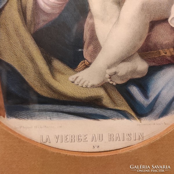 Gyönyörű antik XIX szàzadi kép , laparanyozott keretben!La Vierge az Raisin