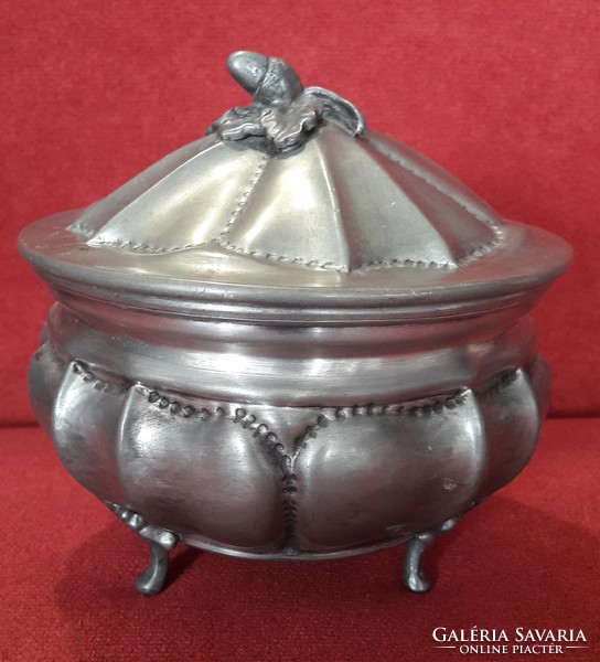 Antique tin acorn bonbonier with sugar bowl