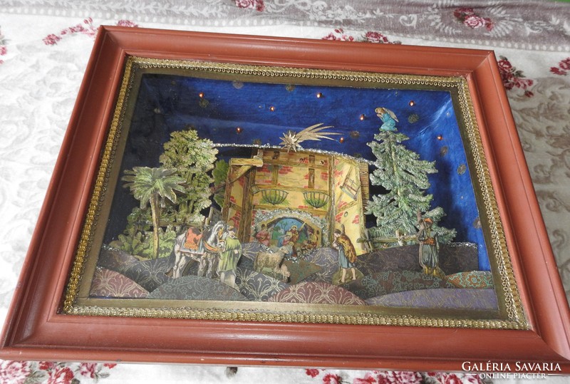 Three dimensional antique wall nativity scene