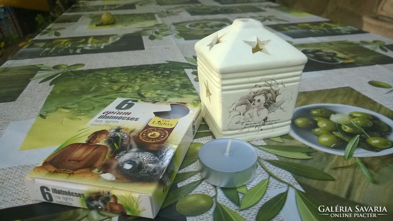Candlestick-ceramic cottage with angel + gift of lime