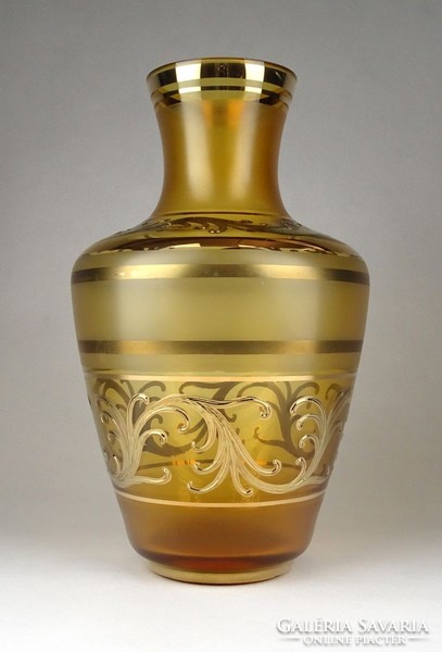 1G192 Nagyméretű aranyozott borostyánsárga üveg váza 25 cm