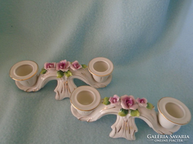 Antique double candle holders in a flawless display case are in a condition of about 16 cm
