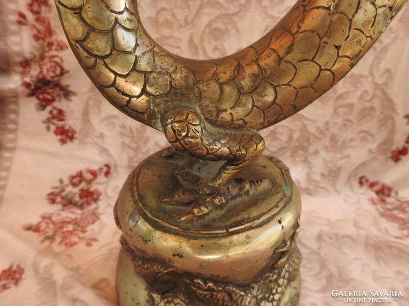 Antique Tibetan silver-bronze dragon candle holder 74 cm!