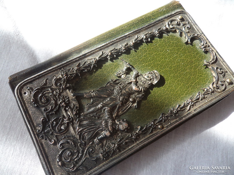 Antique business card holder with beautiful artistic applique decoration.