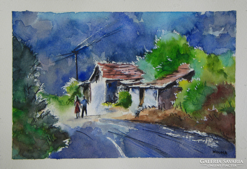Moona - at the end of the village original watercolor / origin aquarell