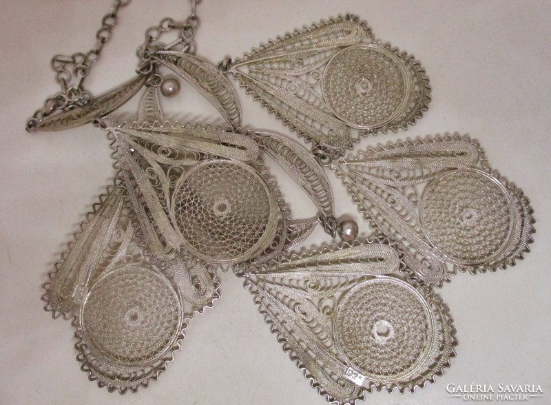 Amazing old filigree lace pattern silver necklace