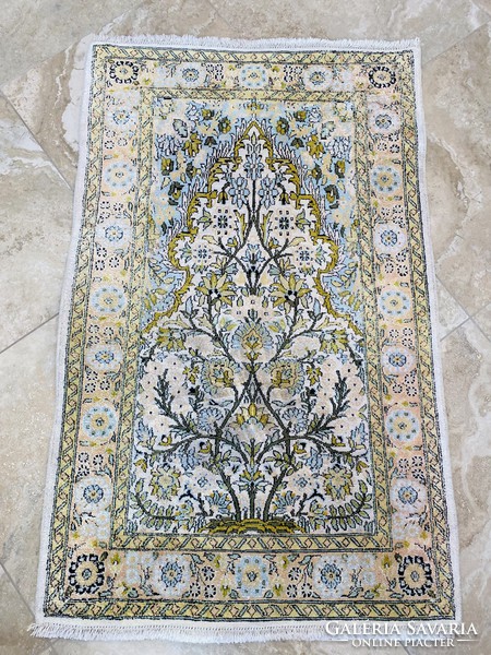 Kashmiri vintage 100% silk rug 122x75cm