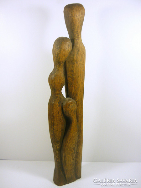 Retro family 1960s art deco signed hand carved wooden sculpture, flawless! (F052)