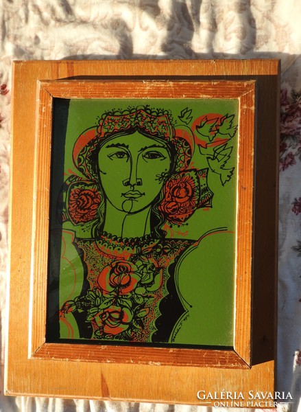 Ferenc Czinke - fire enamel - woman in green