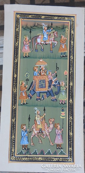 Indian silk painting: horse elephant and camel procession
