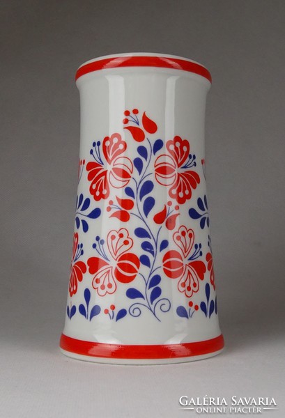 1G280 Hollóházi virágmintás piros kék porcelán söröskorsó 14.3 cm