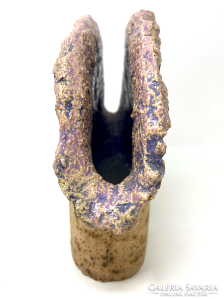 Egyedi formájú és mázú jelzett iparművész kerámia váza -CZ