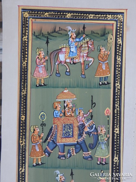 Indian silk painting: horse elephant and camel procession
