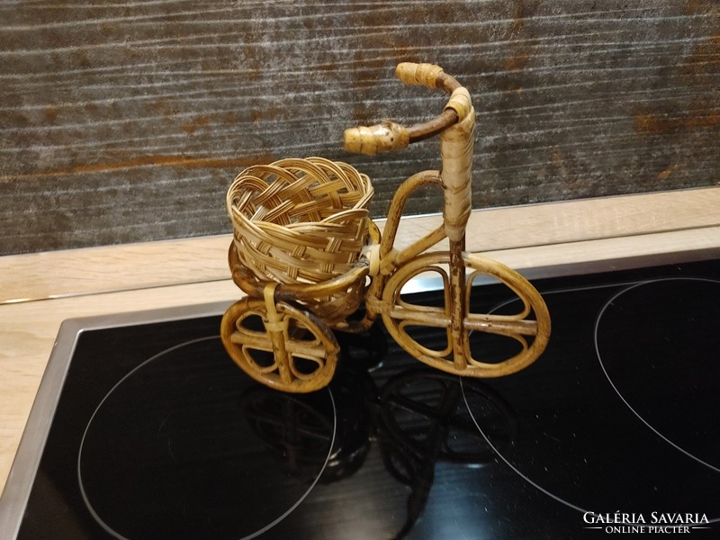 Rattan reed tricycle table decoration in flowerpot
