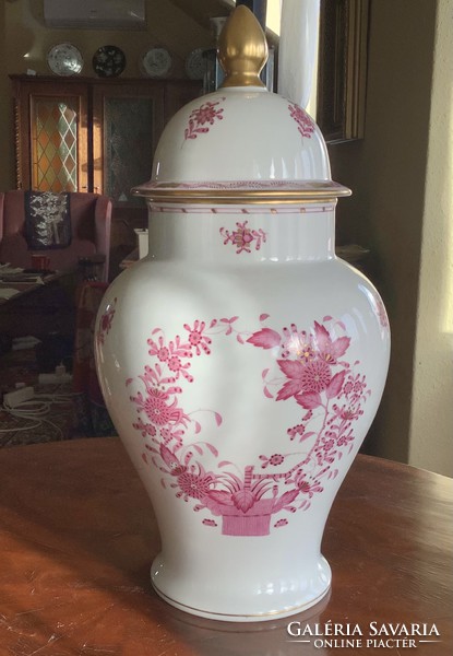 Herend large urn vase, vase with lid 36 cm, Indian basket pattern, pur pur. Price reduction!