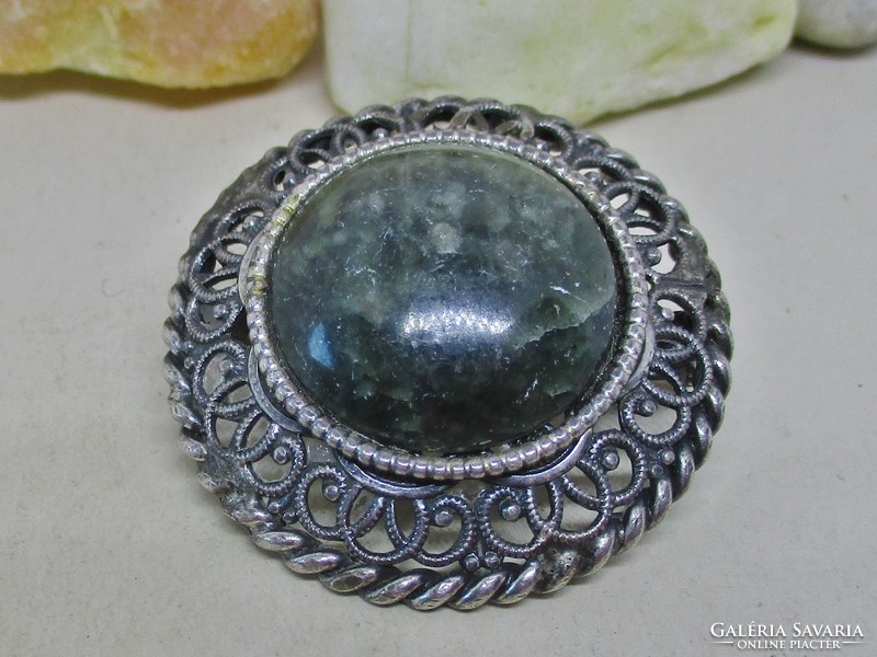 Wonderful antique silver brooch with large moss agate stone