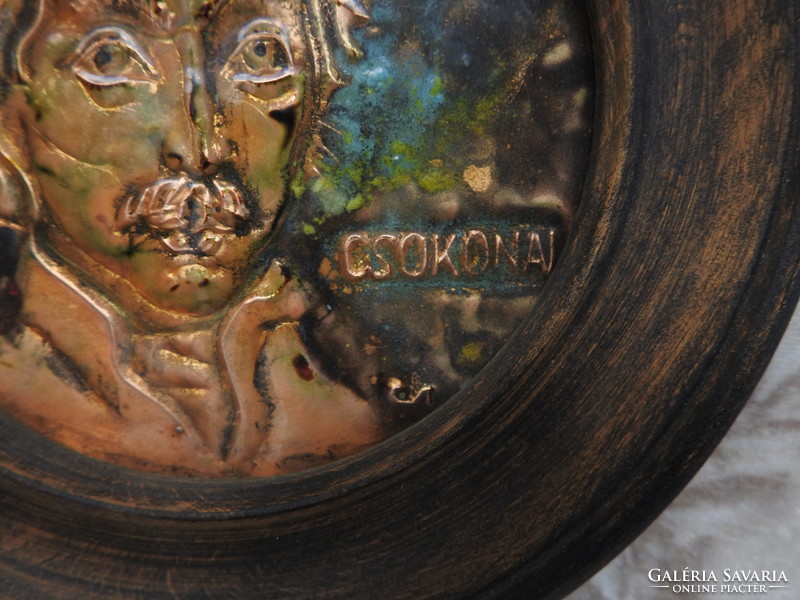 Cs. Uhrin tibor fire enamel pictures - Kölsey and csokonay circular marked enamel picture