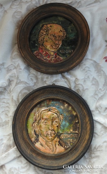 Cs. Uhrin tibor fire enamel pictures - Kölsey and csokonay circular marked enamel picture