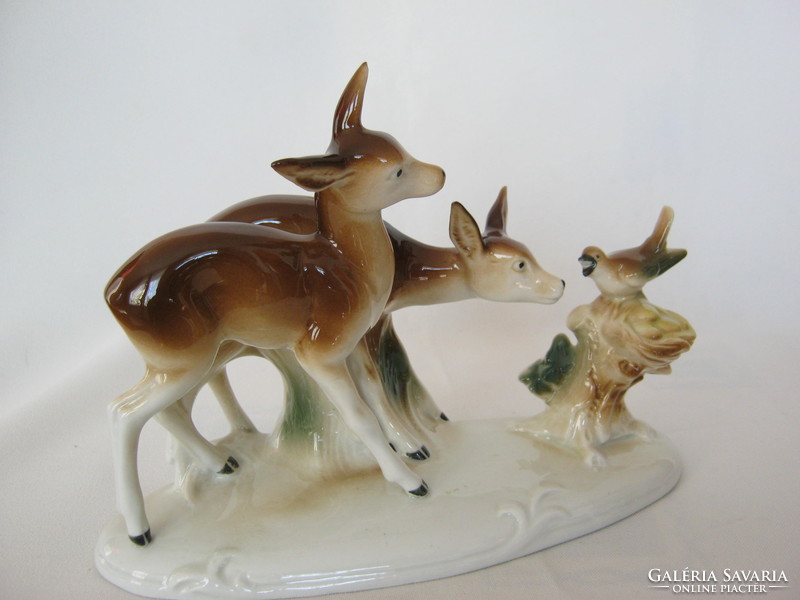 Lippelsdorfi porcelán őzike pár kismadárral