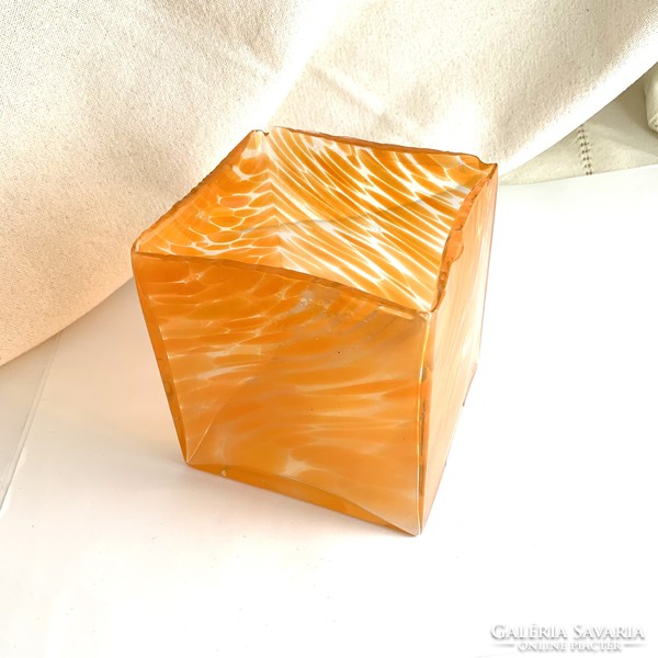 70s retro glass artist made cube vase on centerpiece