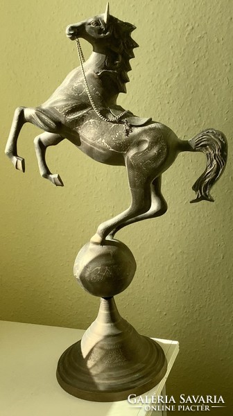 Jumping horse; bronze-plated, 63 cm high decorative, heavy souvenir for riders and sympathizers
