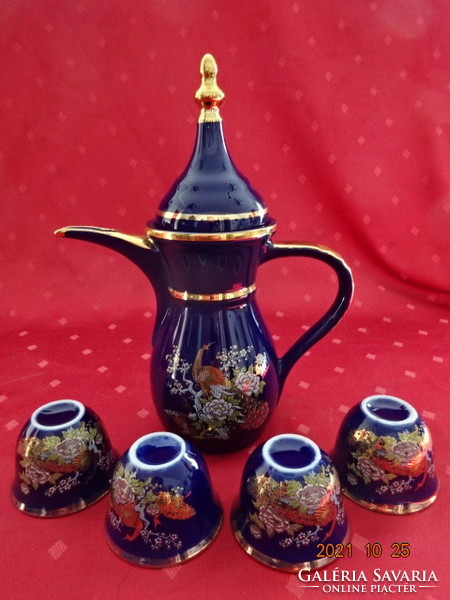 Japanese porcelain tea set, four-person, cobalt blue, pheasant pattern. He has!