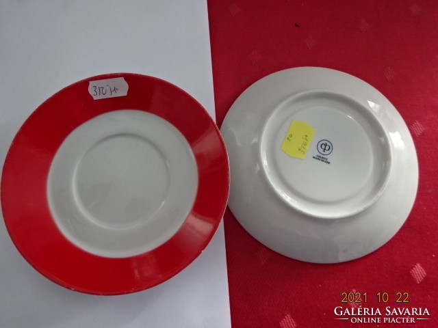 German porcelain teacup coaster with red border, diameter 13.8 cm. He has!