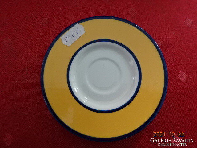 Olasz porcelán kávéscsésze alátét, sárga és kék csíkos, átmérője 12 cm. Vanneki!