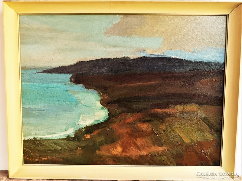 János Somogyi (1928 - 2010) hilly coast c. Picture gallery painting with original guarantee !!!