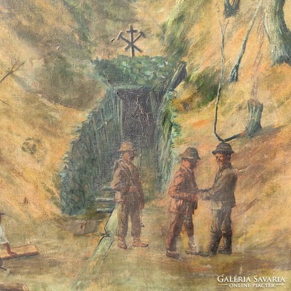 Antique special painting 1903! Mining, landscaping forest mining people rarity! Pécs?