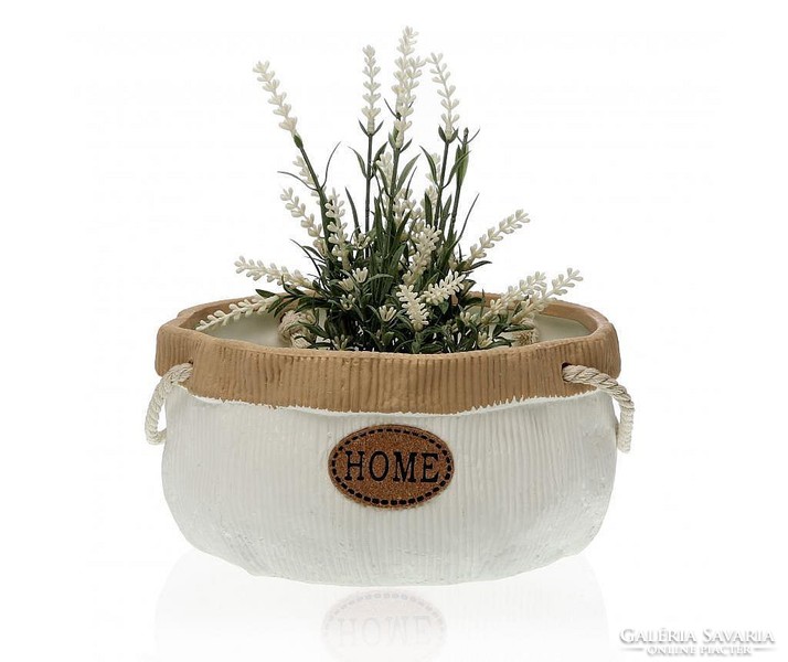 New! Home inscription ceramic flower pot / pot with rope handle 11.5 x 23.5 cm