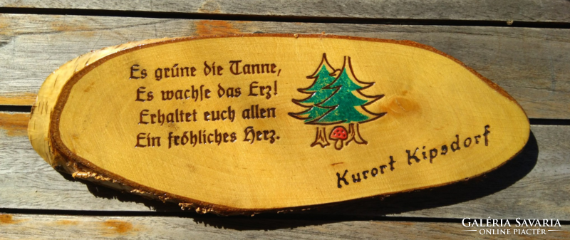 Karácsonyra is ! Retro DDR! Lakkozott fa tábla,német nyelvű, fenyőfás , - Kurort  Kipsdorfi emlék