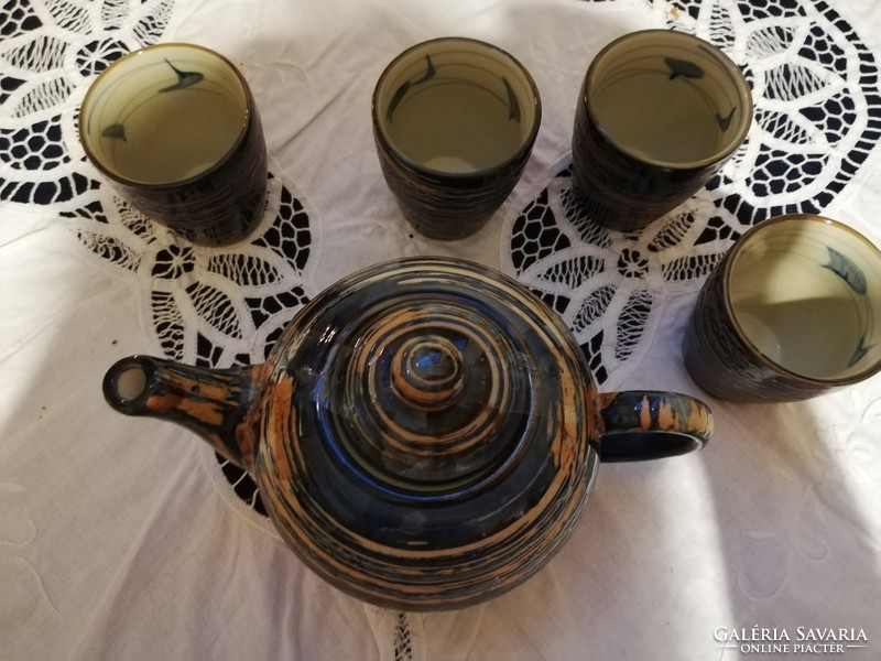 Sale old retro handcrafted ceramic drink set with 4 glasses in beautiful colors.