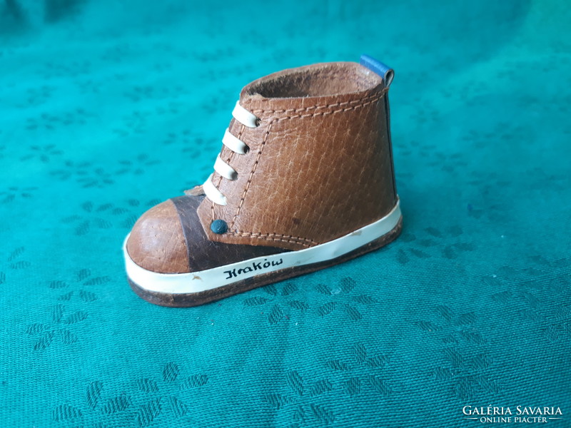 Mini shoes, leather shoes with kraków inscription.