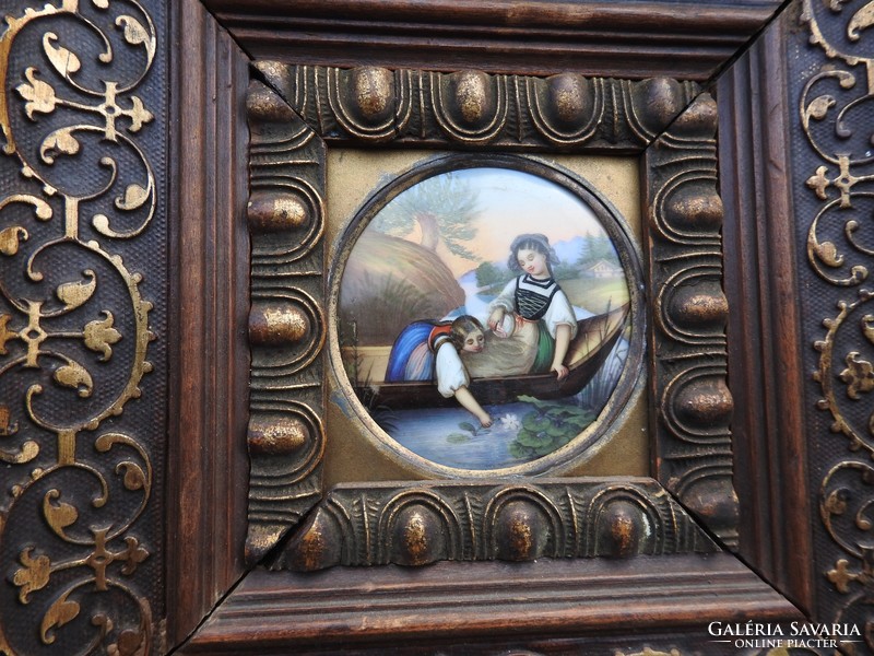 Baroque antique fire enamel pictures - genre image