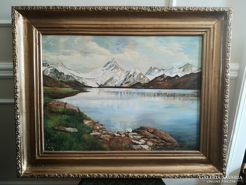 Alpine landscape, old oil painting 1963, marked, restored, 65 x 83 cm