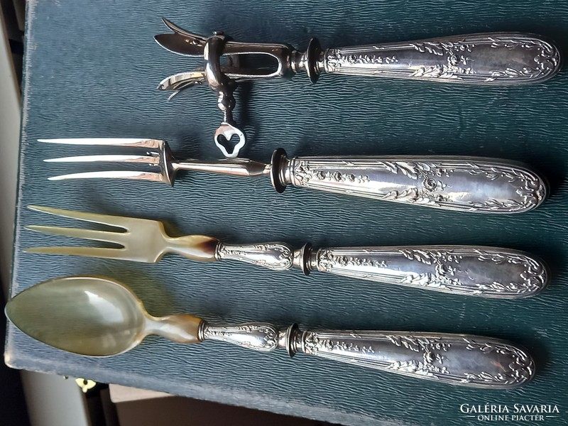 Art deco silver wing/meat serving antique set with rose pattern/antique silver cutlery