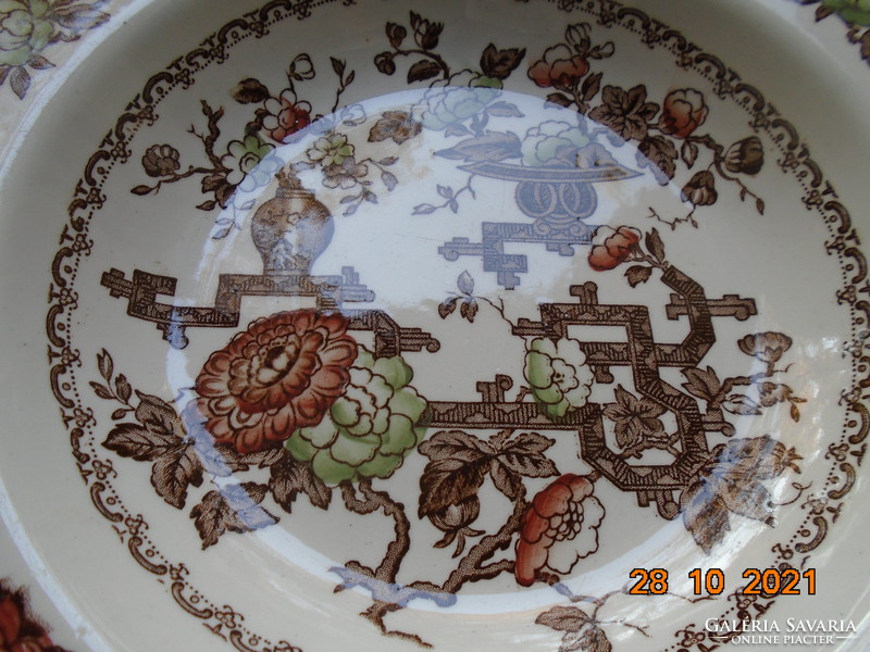CROWN DUCAL angol porcelán tányér Kínai váza és virág mintákkal, dombor gyümölcs mintákkal,