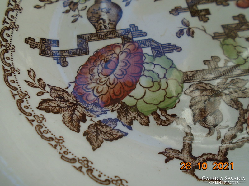 Antique crown ducal English porcelain plate with colorful Chinese formosa pattern, convex fruit pattern
