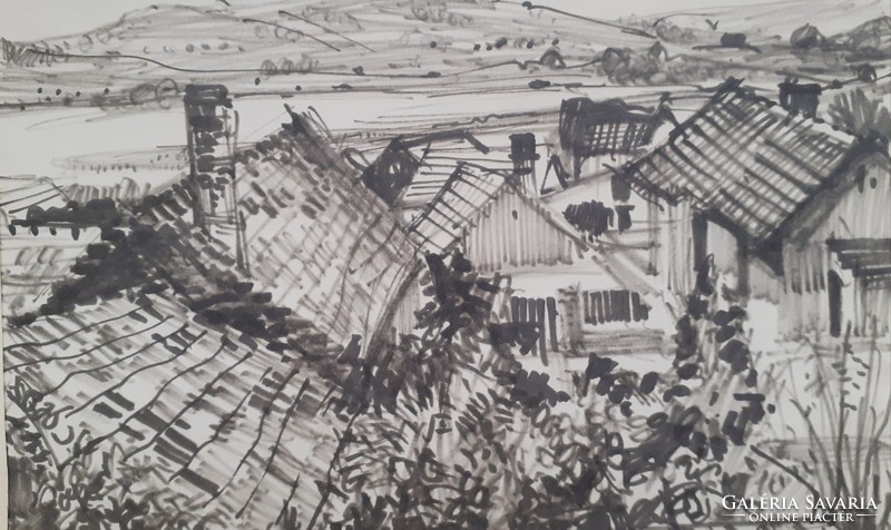 Vilmos of Cluj: roofs - old ink drawing