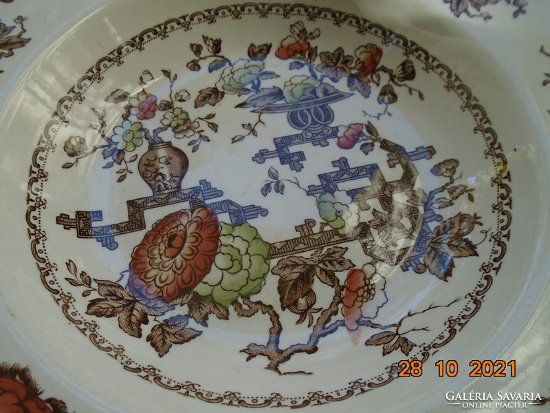 Antique crown ducal English porcelain plate with colorful Chinese formosa pattern, convex fruit pattern