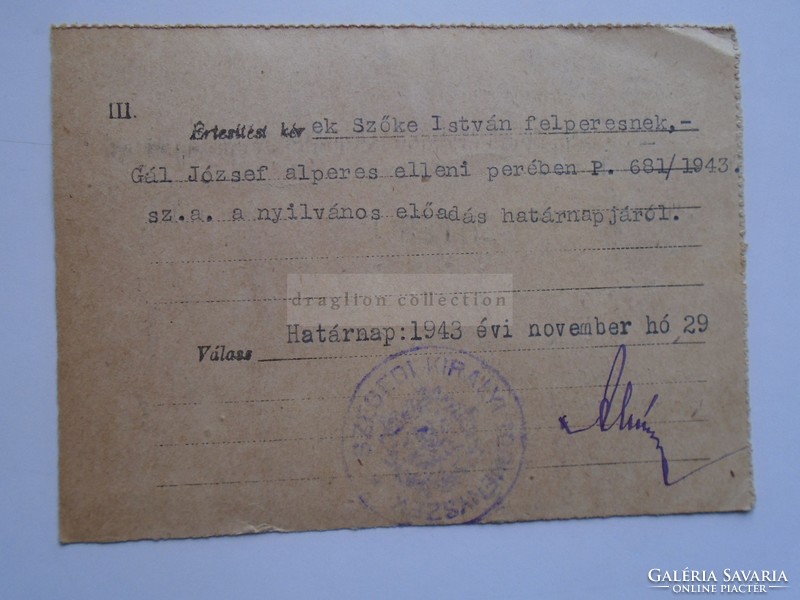 D185267  Levelezőlap SZEGED 1943 -Vecseri István ügyvéd úrnak címezve -SZENTES