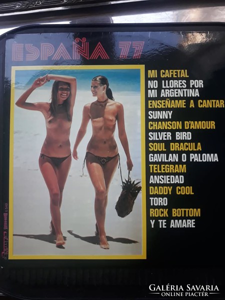 Spanyol l'amour slágerek 1977-es vintage bakelit lemezen, eredeti spanyol reklám táskában