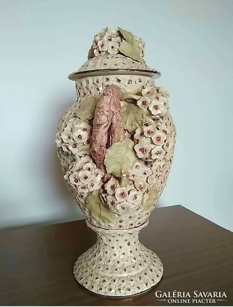 Floral pattern painted - glazed ceramic vase with floral floral decoration